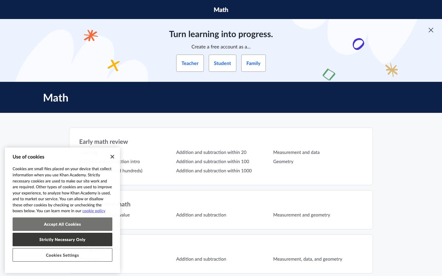 Khan Academy course page for guided science and mathematics learning