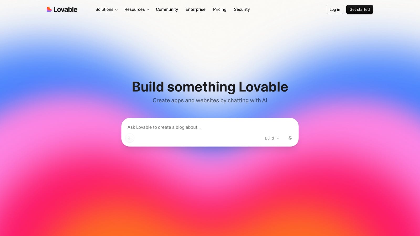 Lovable home page with a prompt box for describing an app to build