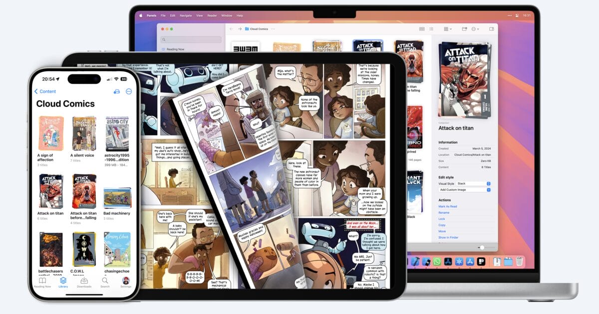 Panels comic reader library on Mac, iPad, and iPhone