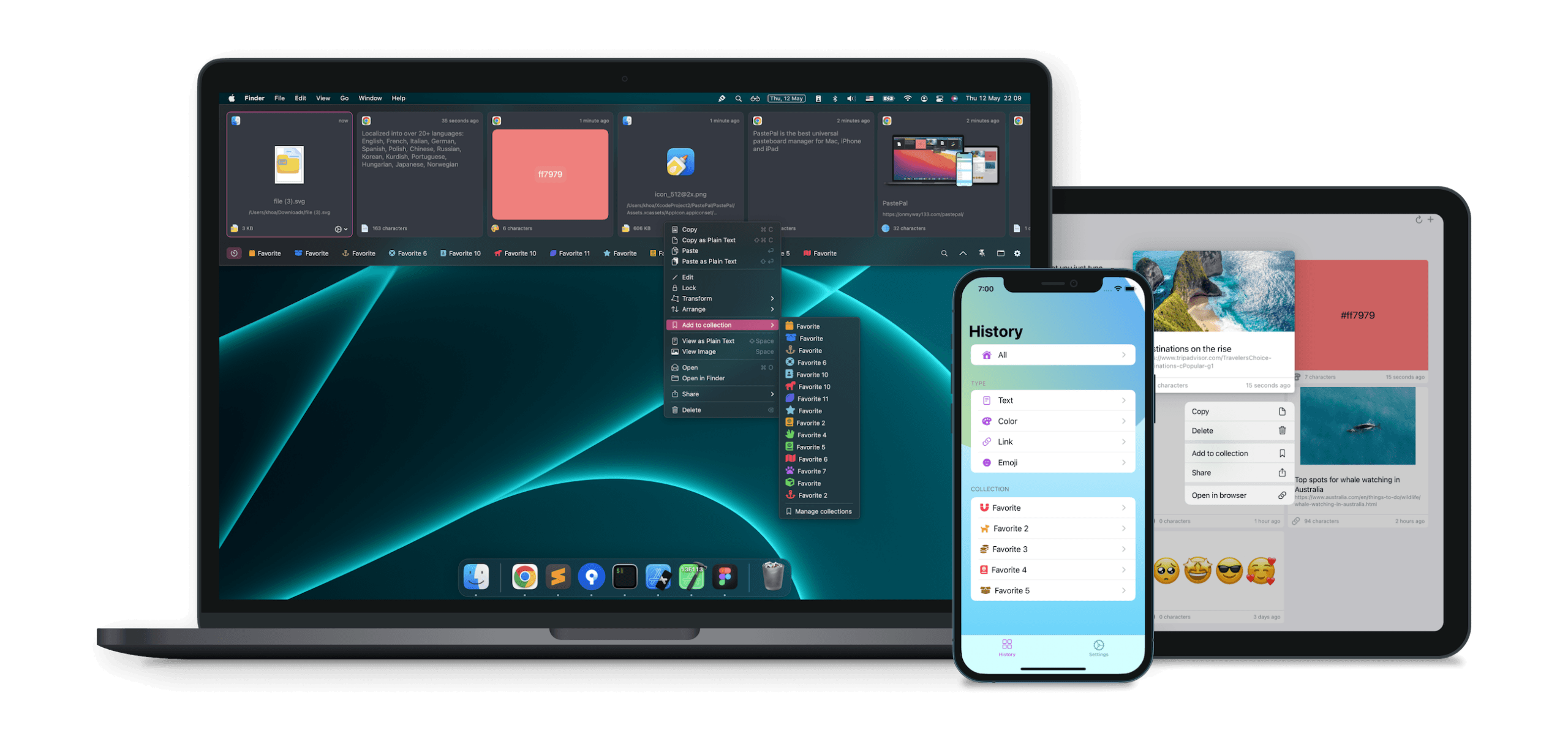 PastePal clipboard manager running across Mac, iPhone, and iPad