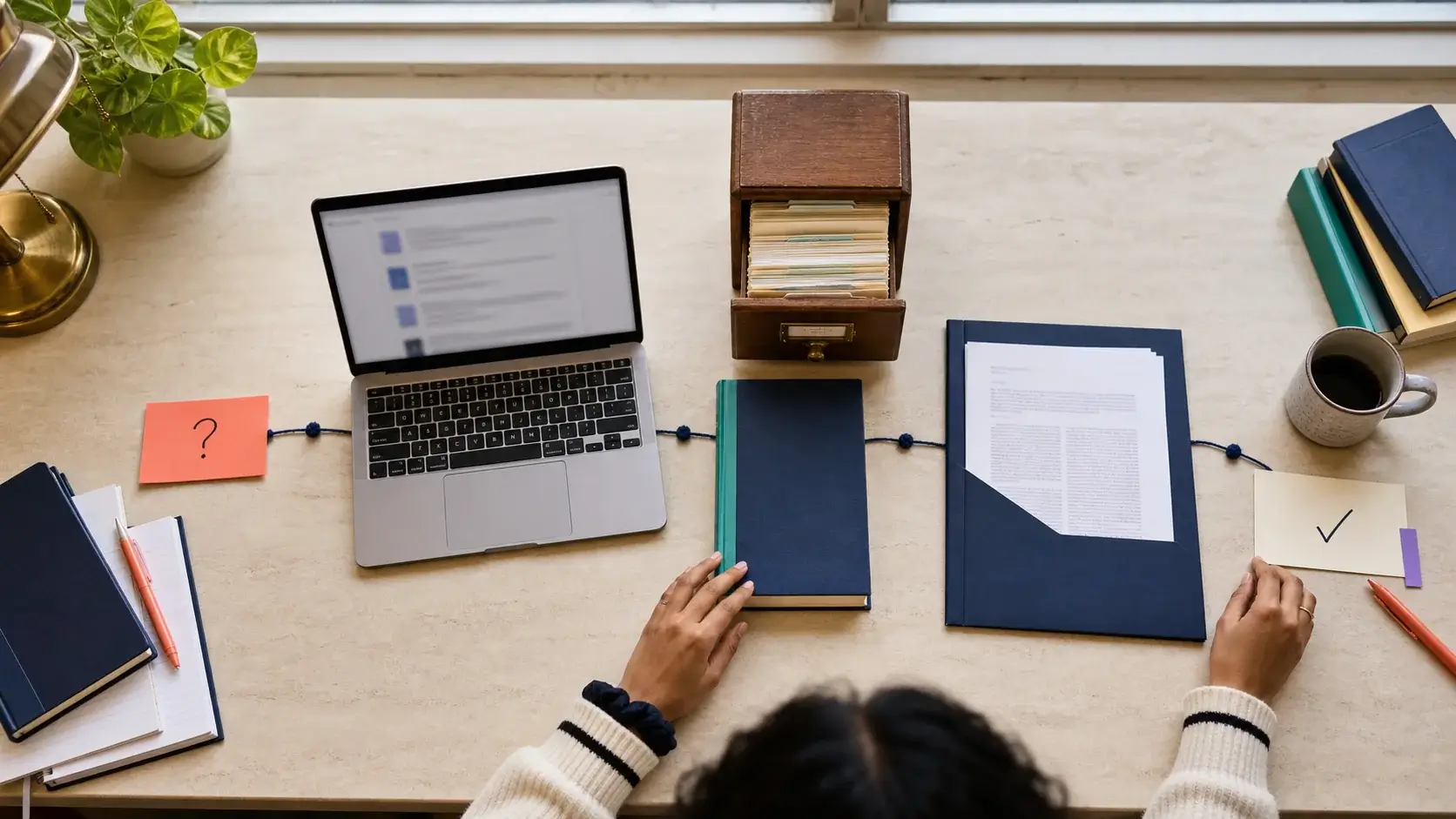 Five-step student research workflow from question and search to full text and a verified citation