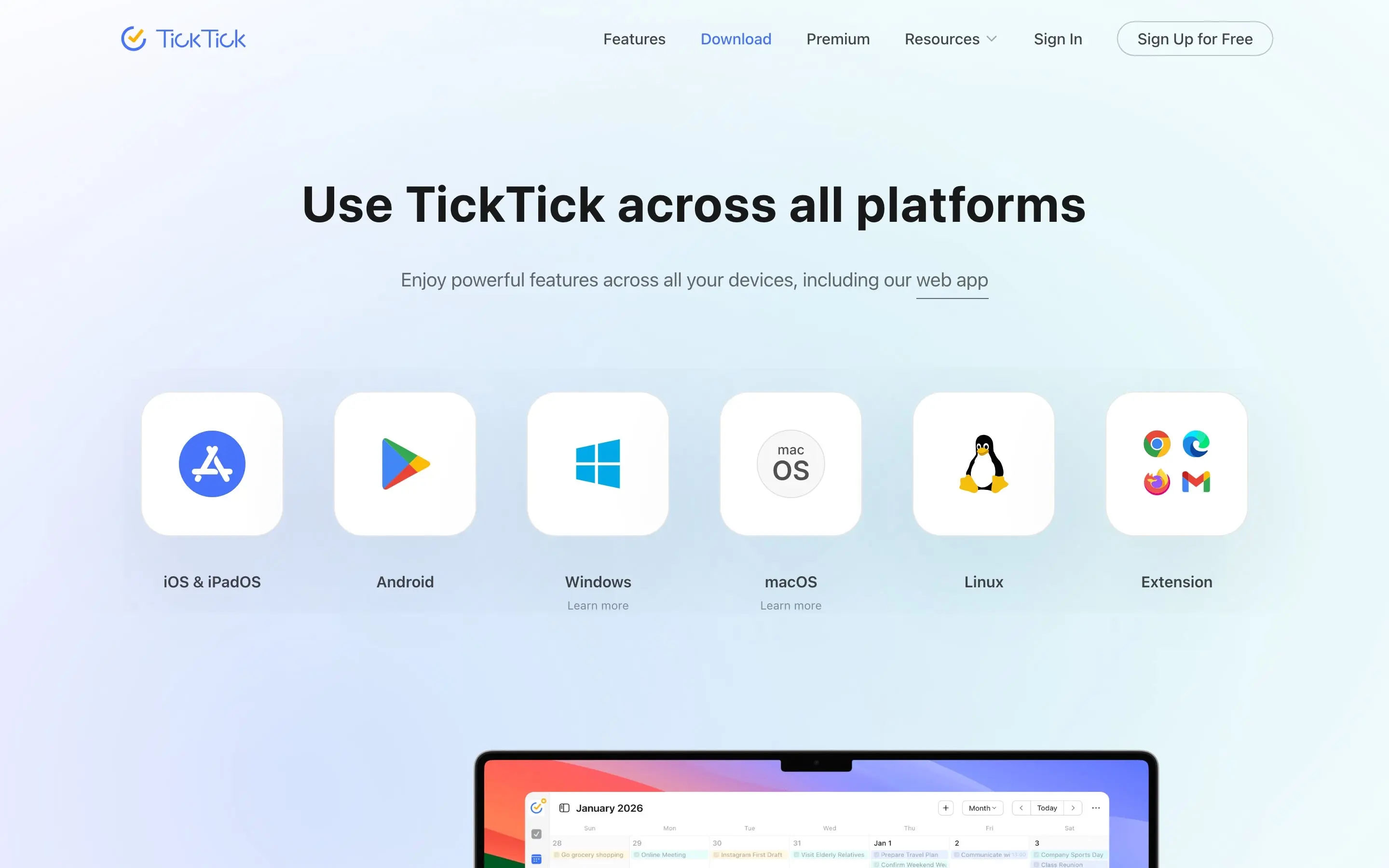 TickTick, the closest Todoist alternative, with apps for Android, iOS, Windows, macOS, Linux, and the web