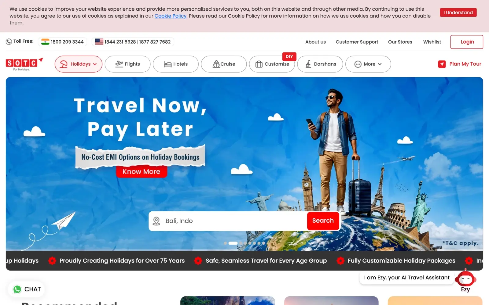 SOTC homepage showing escorted group tours and customized holiday packages