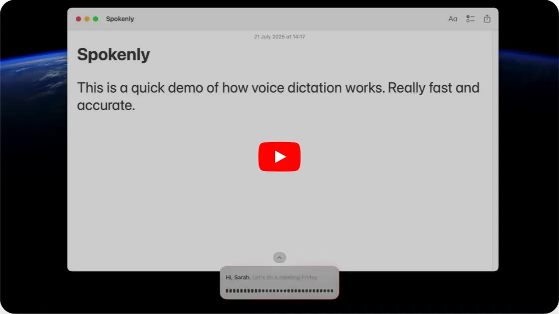 Spokenly demo with a text document and floating recording control