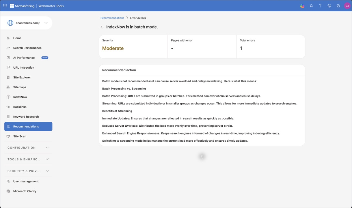 Bing explains the IndexNow batching recommendation and suggests sending changes as they occur.