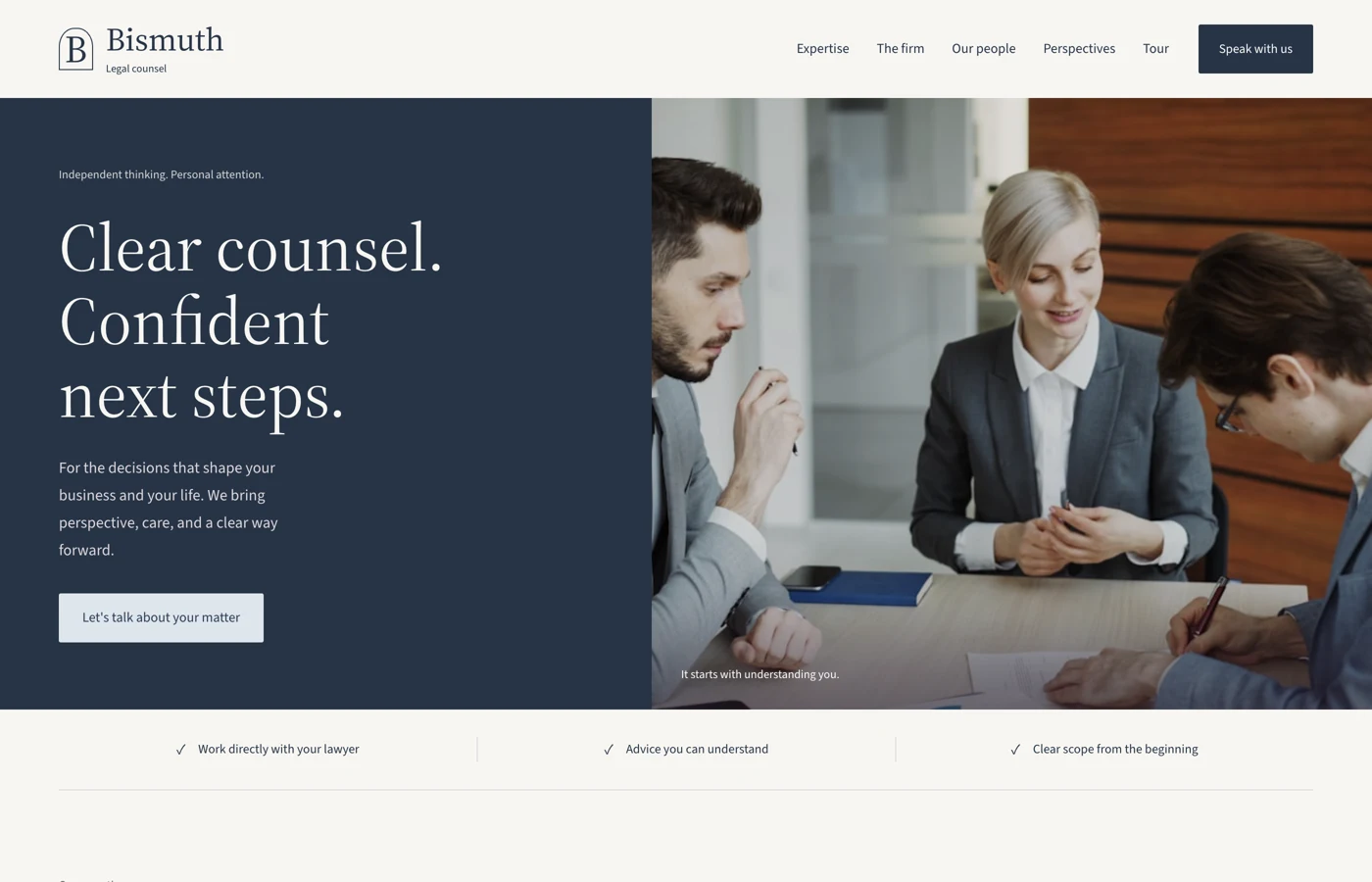Bismuth homepage in the Navy palette