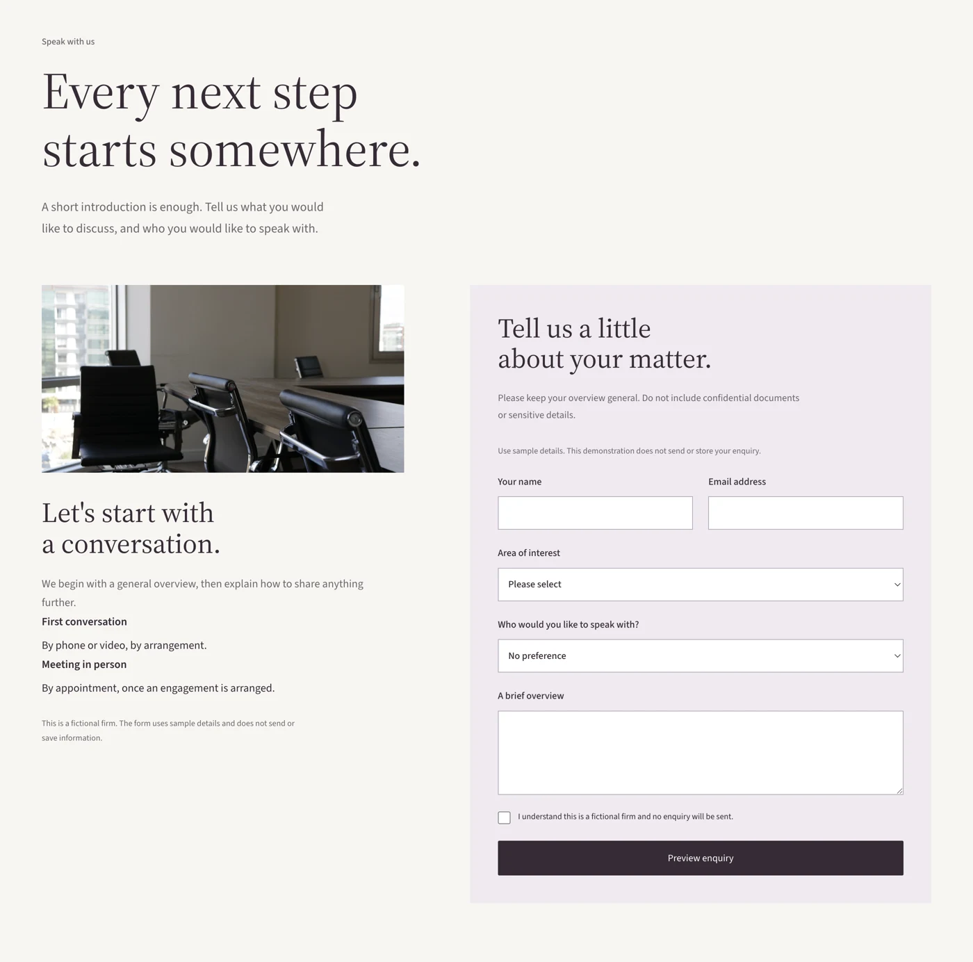 Contact page pattern in Bismuth's Plum design