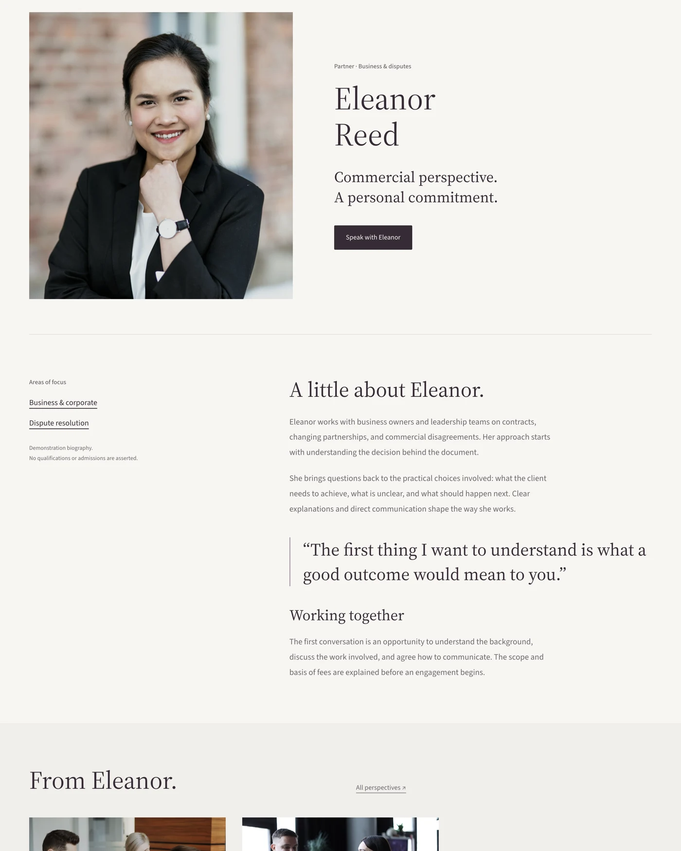 Lawyer profile: Eleanor pattern in Bismuth's Plum design
