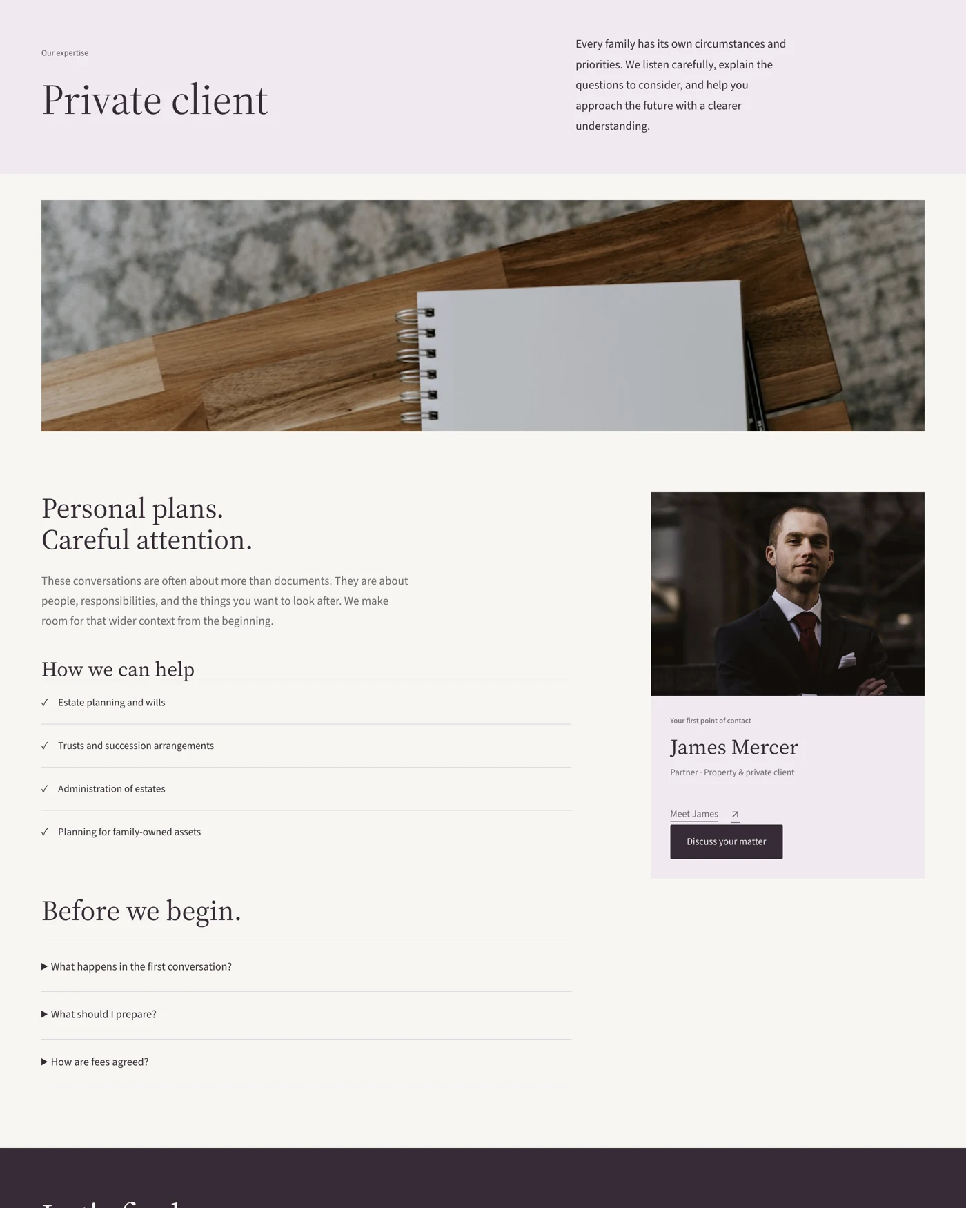 Private client pattern in Bismuth's Plum design