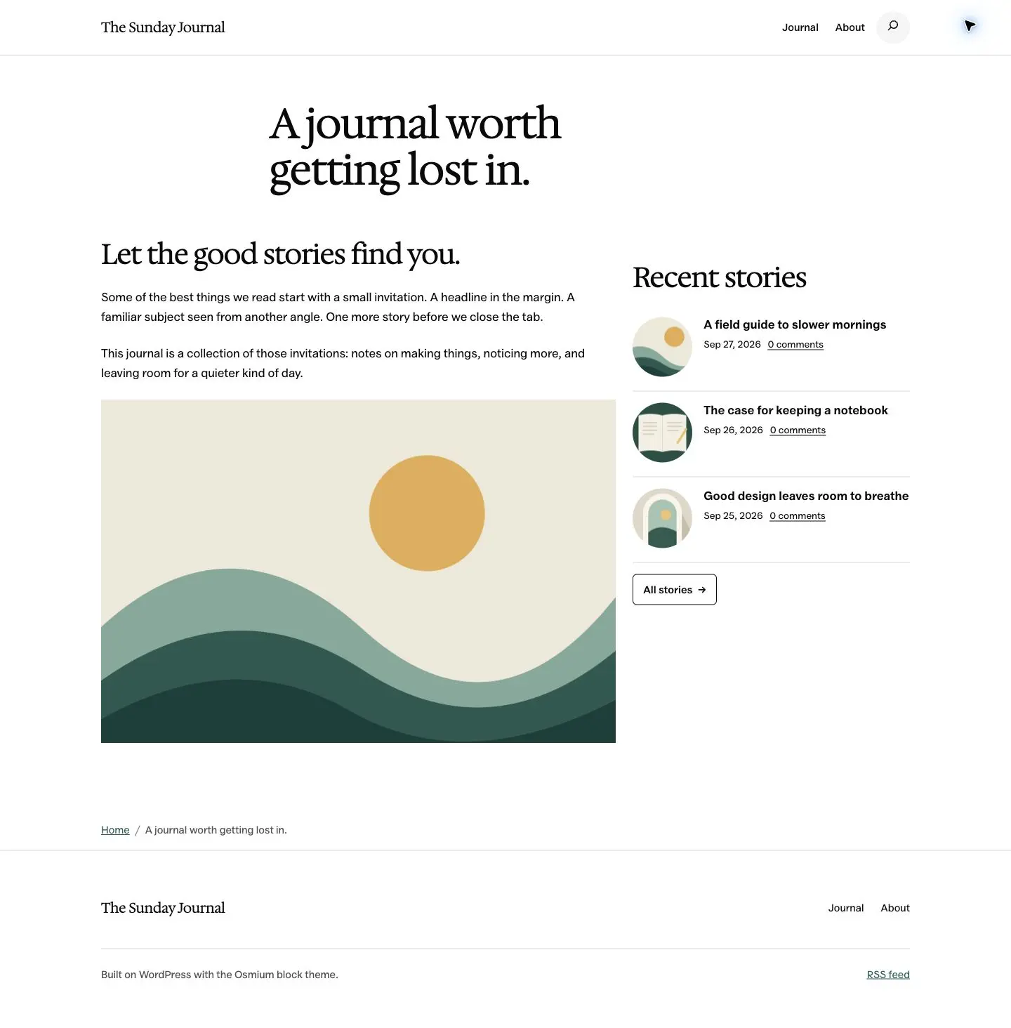 Beautiful Recent Posts classic widget beside an article with circular thumbnails, comment links and an All stories button
