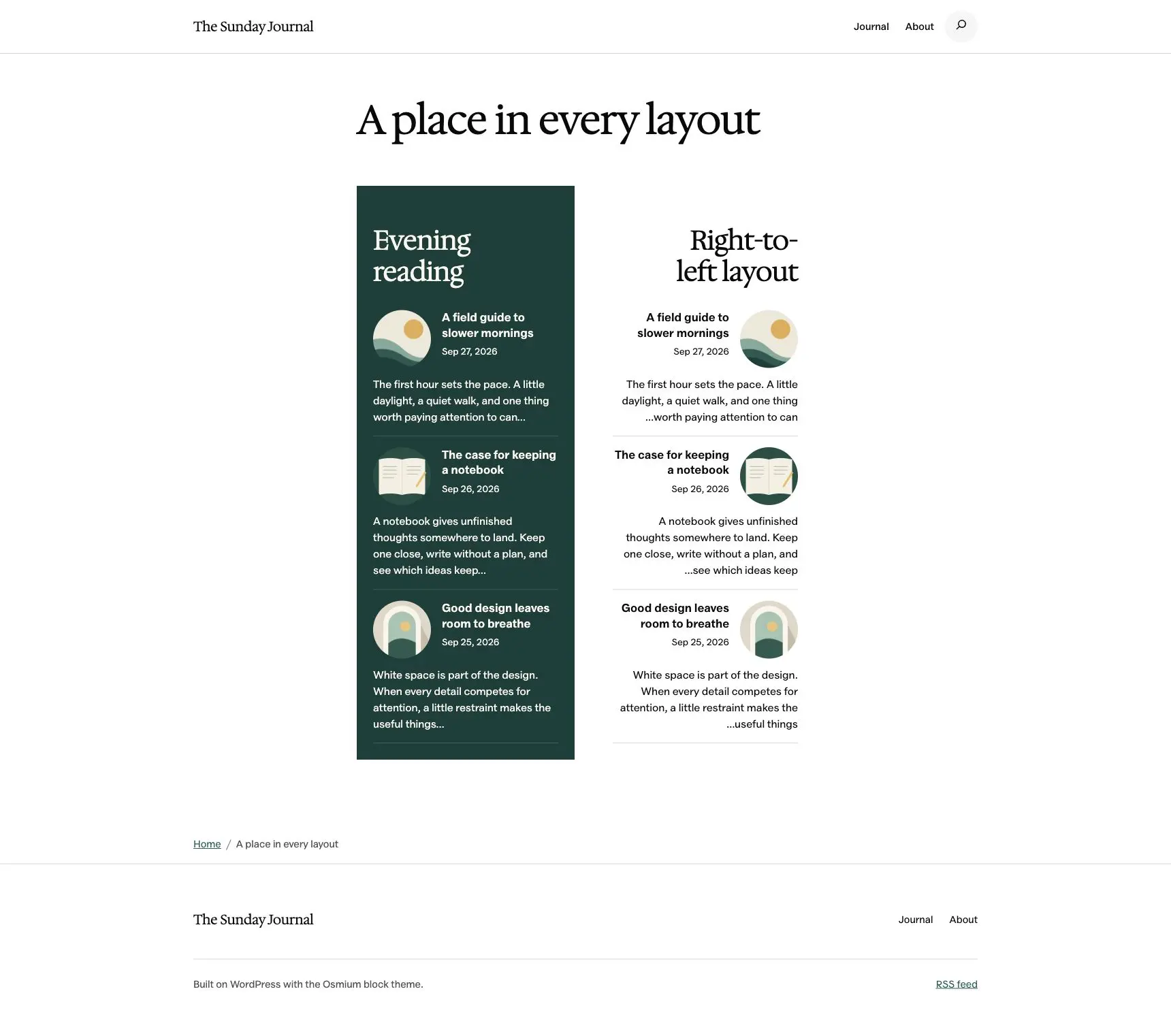 Beautiful Recent Posts lists inheriting a dark container's colors and a mirrored right-to-left layout