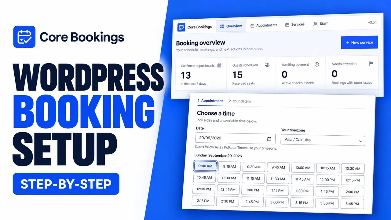 Core Bookings WordPress booking setup video tutorial