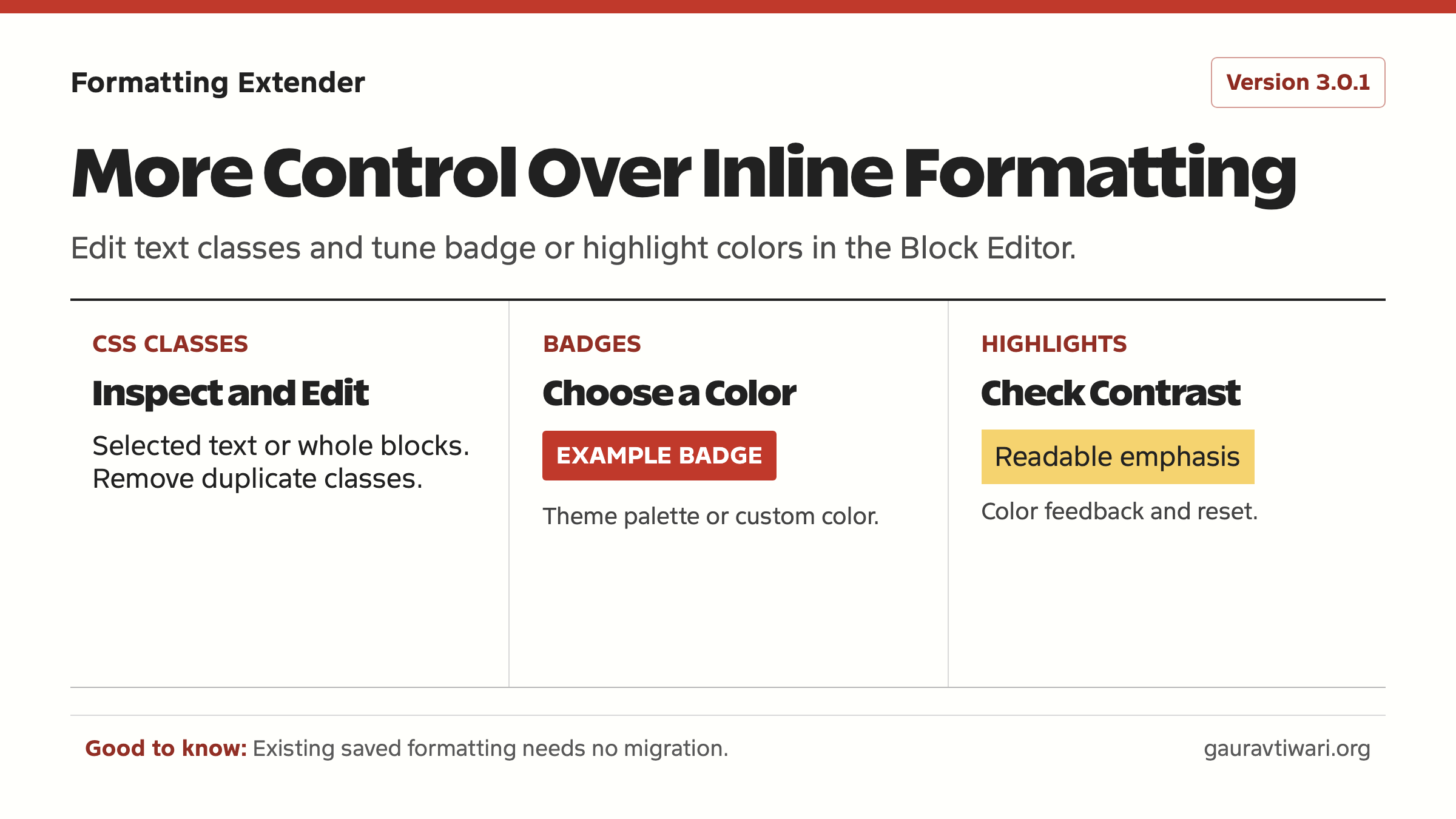 Formatting Extender class tools and badge and highlight color controls.