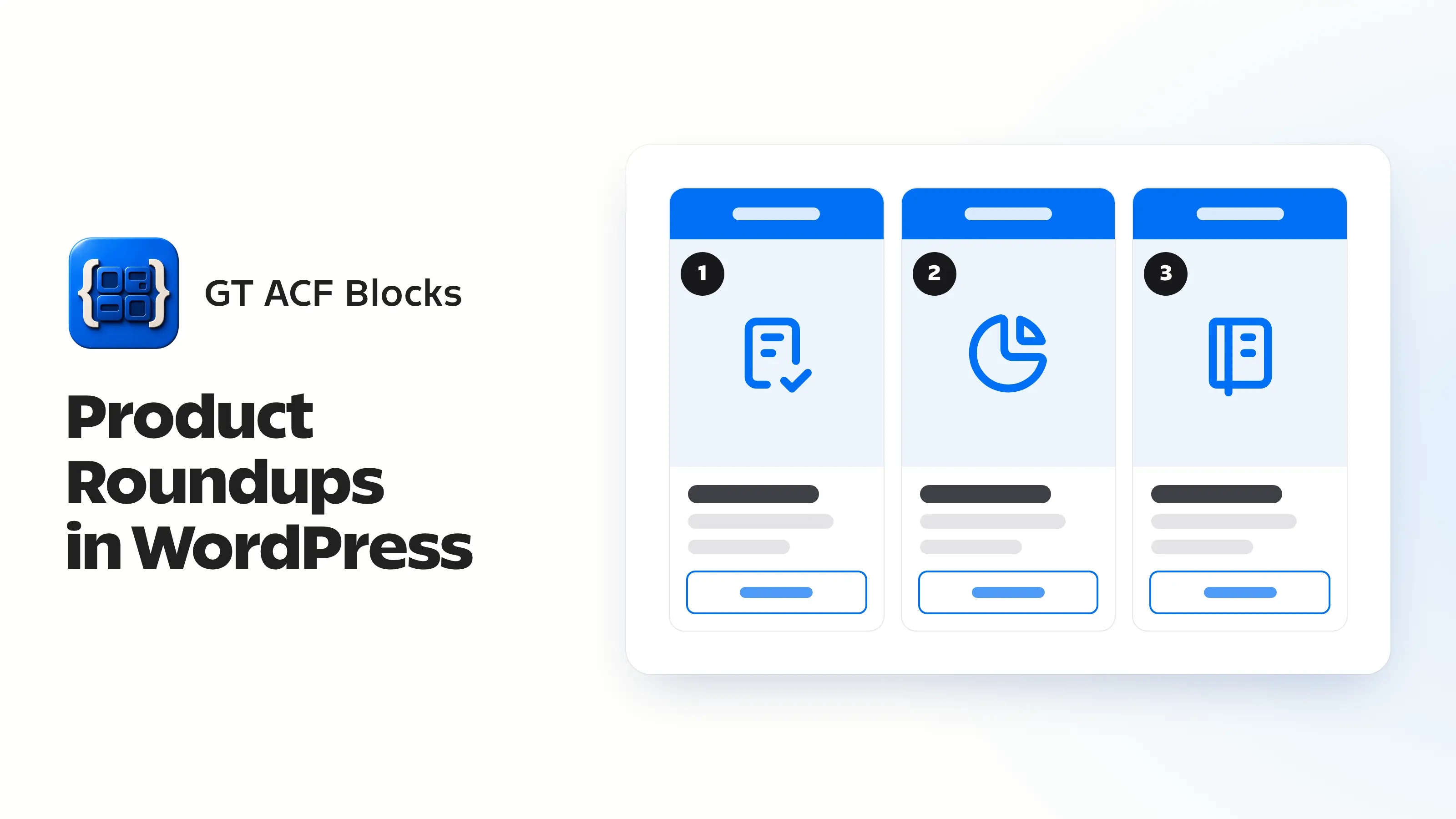 GT ACF Blocks icon beside three ranked product cards numbered 1 to 3