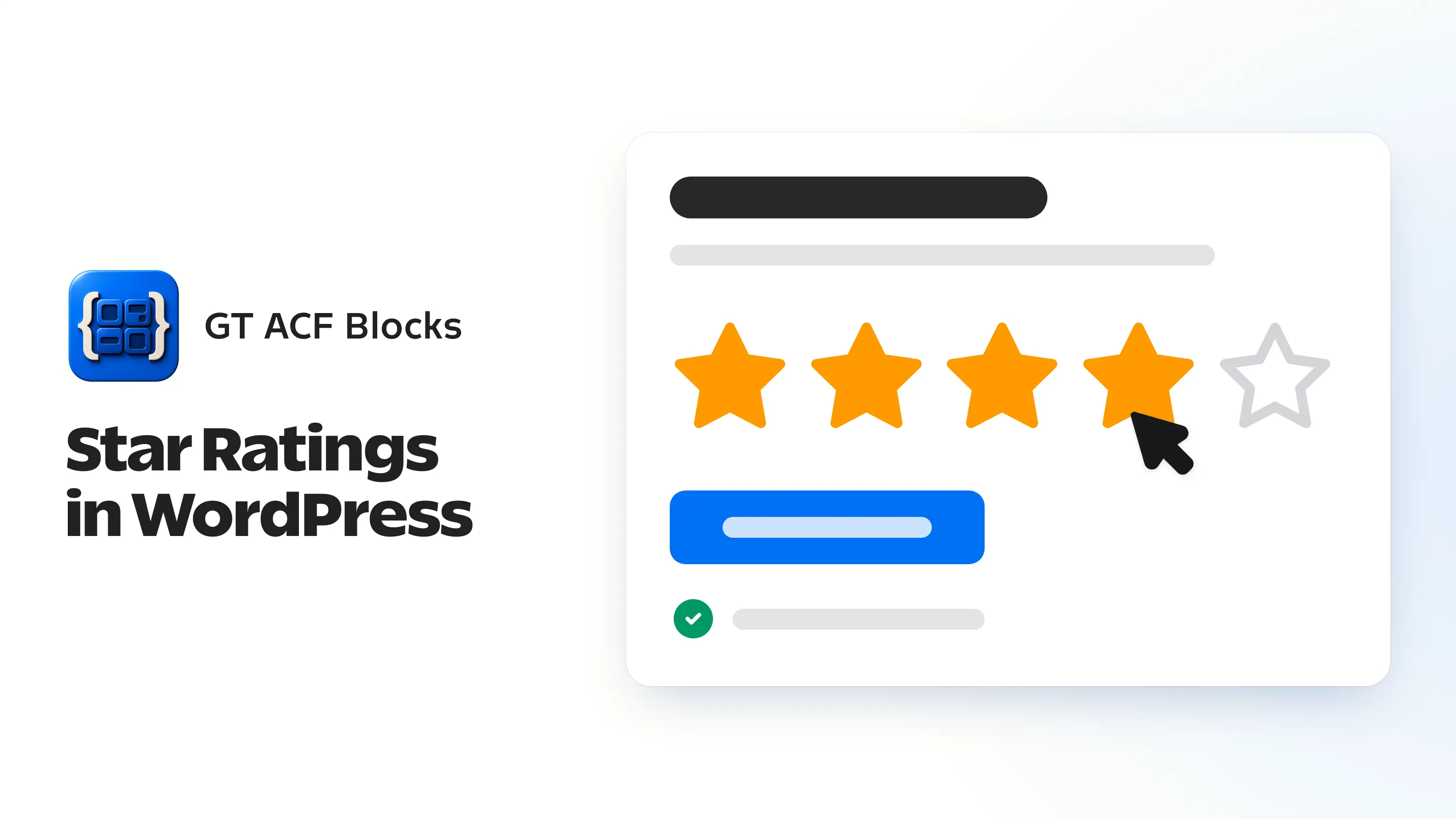 GT ACF Blocks icon beside a star rating widget with four of five stars selected and a submit button