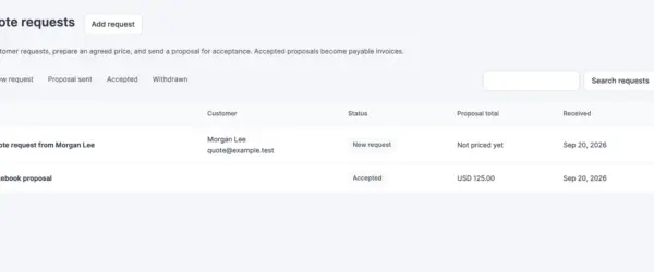 Quote request list showing new and accepted requests
