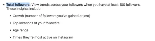Instagram Help Center lists follower activity times and the minimum follower count for follower trends.