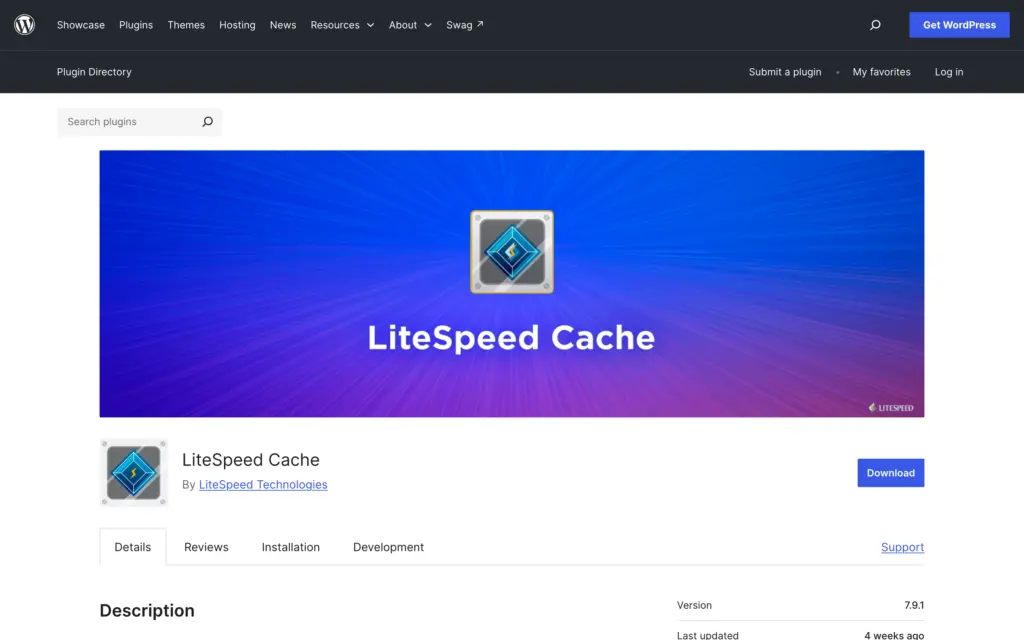 LiteSpeed Cache plugin page on WordPress.org