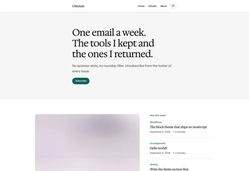 Osmium's Editorial homepage with a lead story, supporting articles and a newsletter section