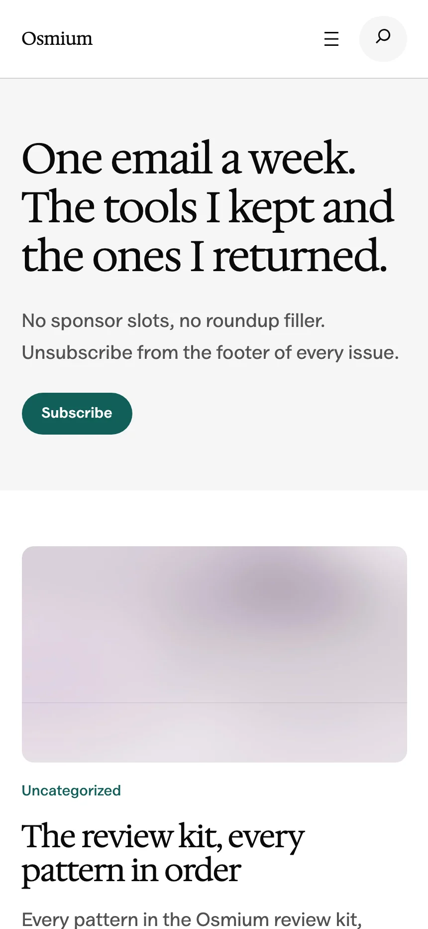 The Osmium homepage arranged for a phone screen