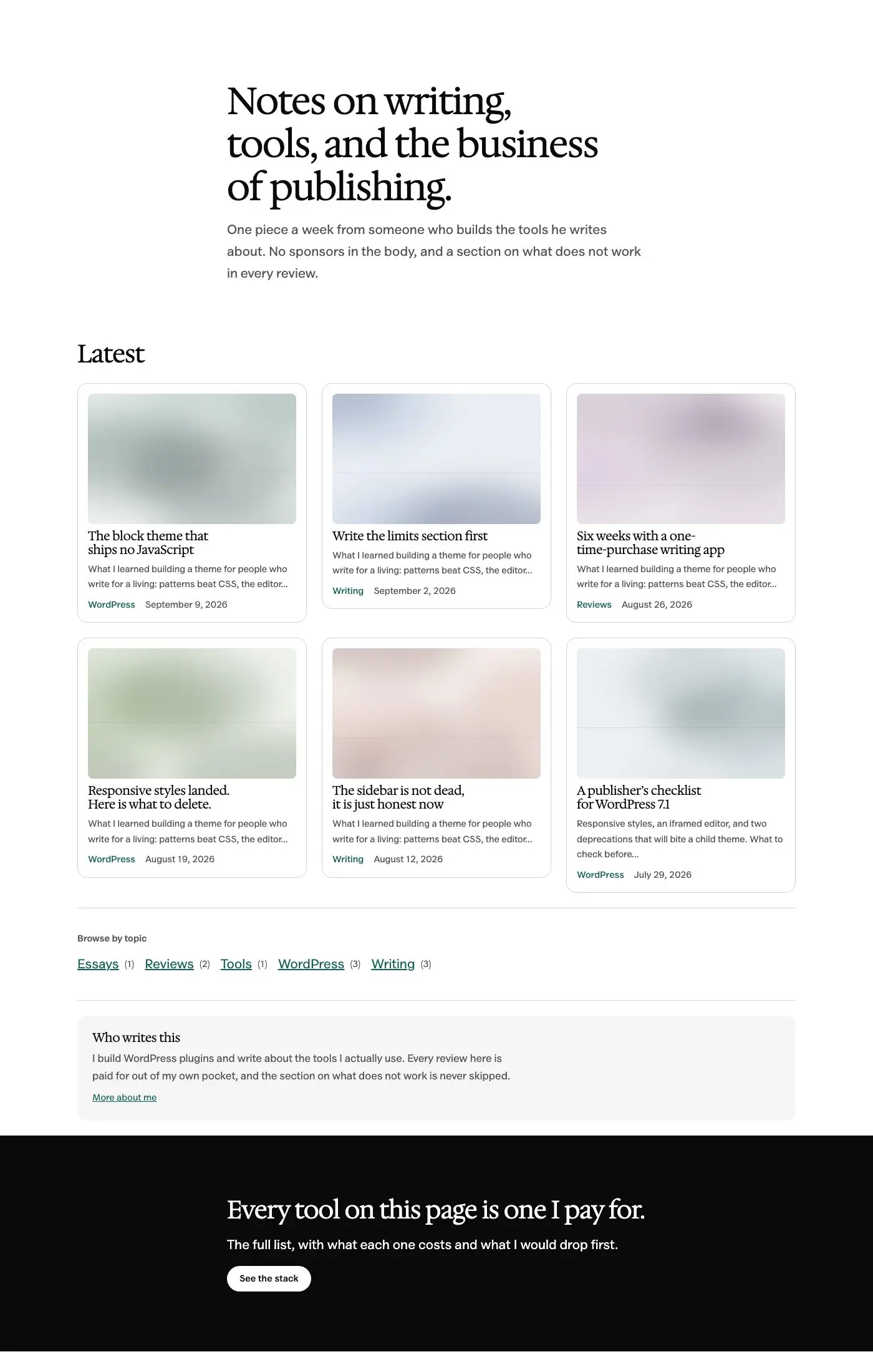 Homepage for a publication pattern in Osmium's Editorial style
