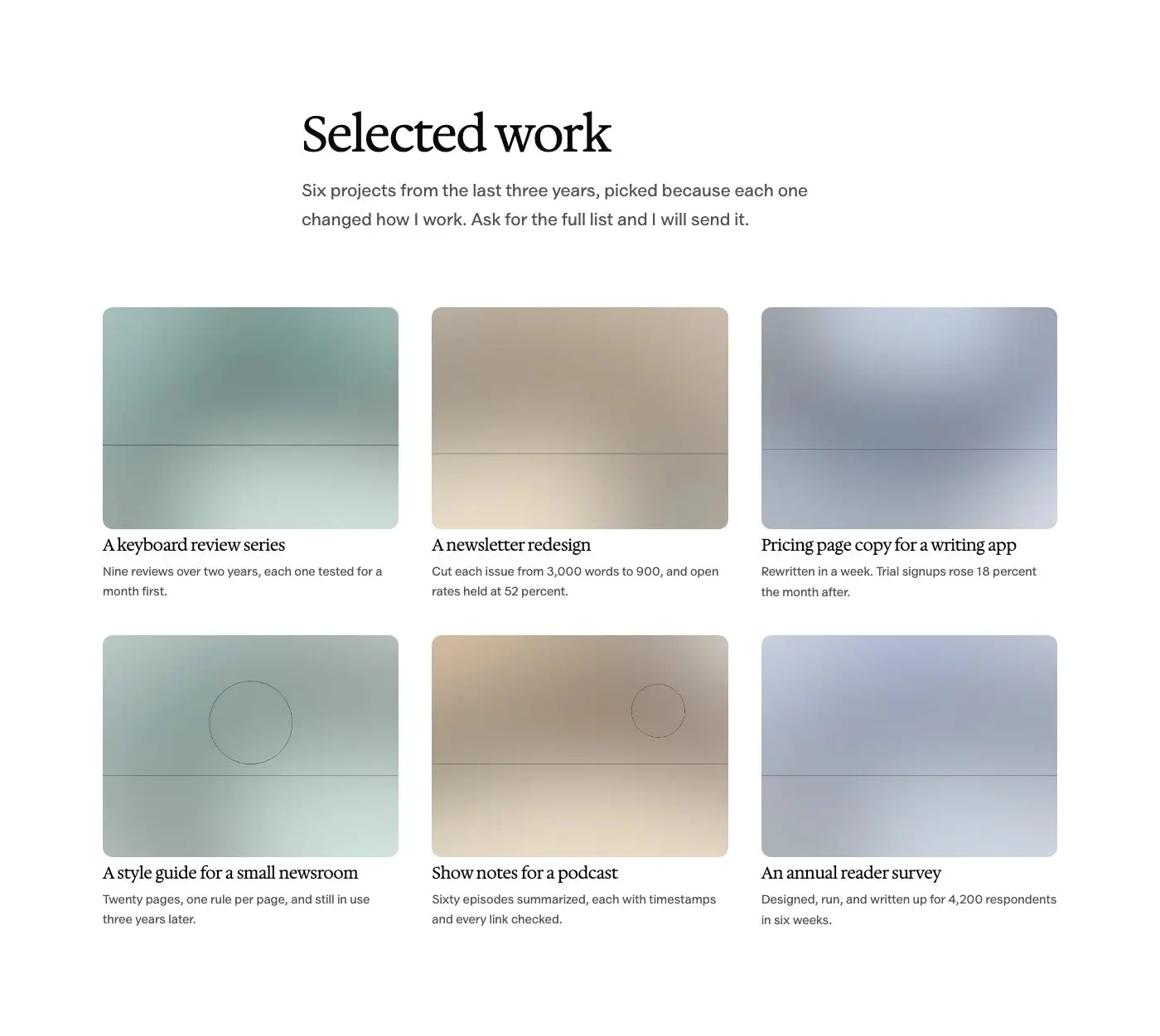Portfolio page pattern in Osmium's Editorial style