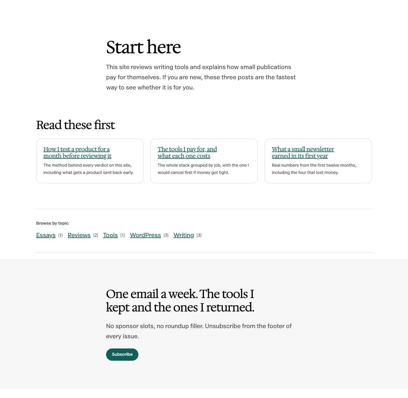 Start here page pattern in Osmium's Editorial style
