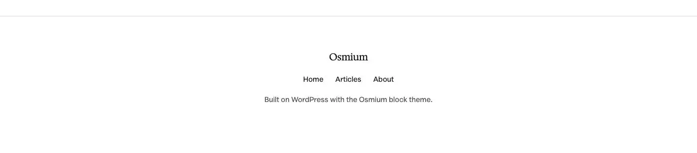Footer, centered pattern in Osmium's Editorial style