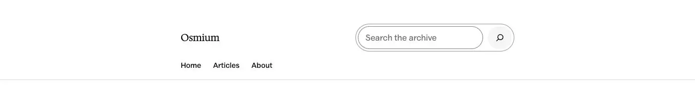 Header with an open search field pattern in Osmium's Editorial style