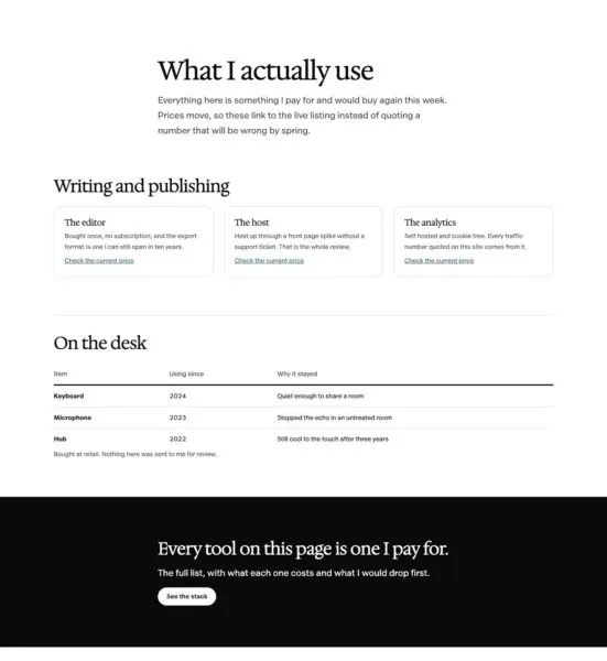 Tools and resources page pattern in Osmium's Editorial style