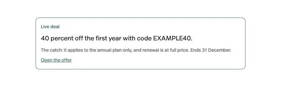 Deal strip pattern in Osmium's Editorial style