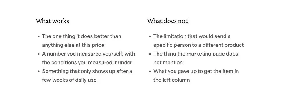Pros and cons pattern in Osmium's Editorial style