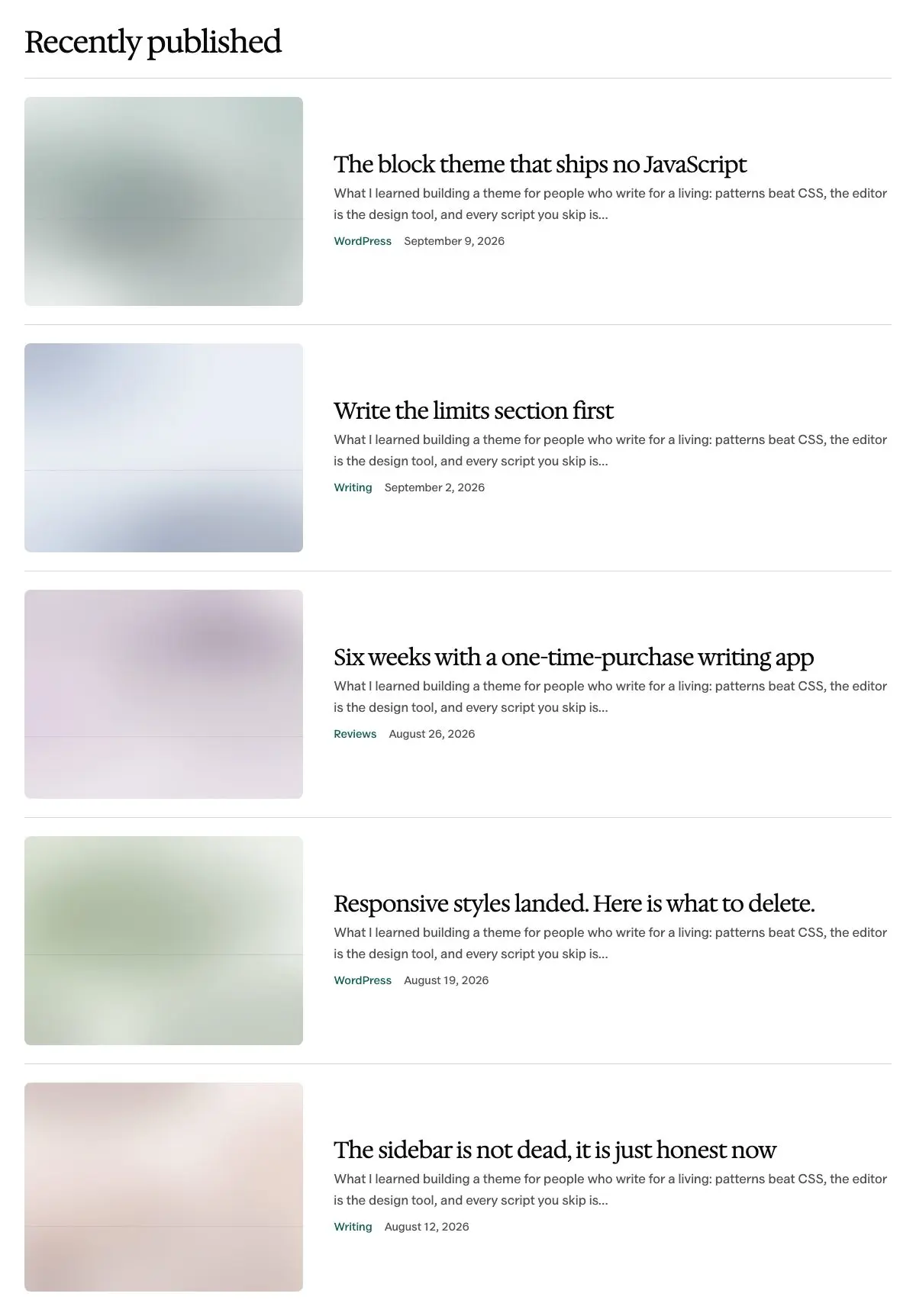 Post list with thumbnails pattern in Osmium's Editorial style