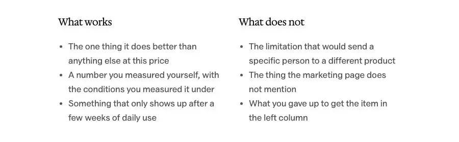 Pros and cons pattern in Osmium's Editorial style