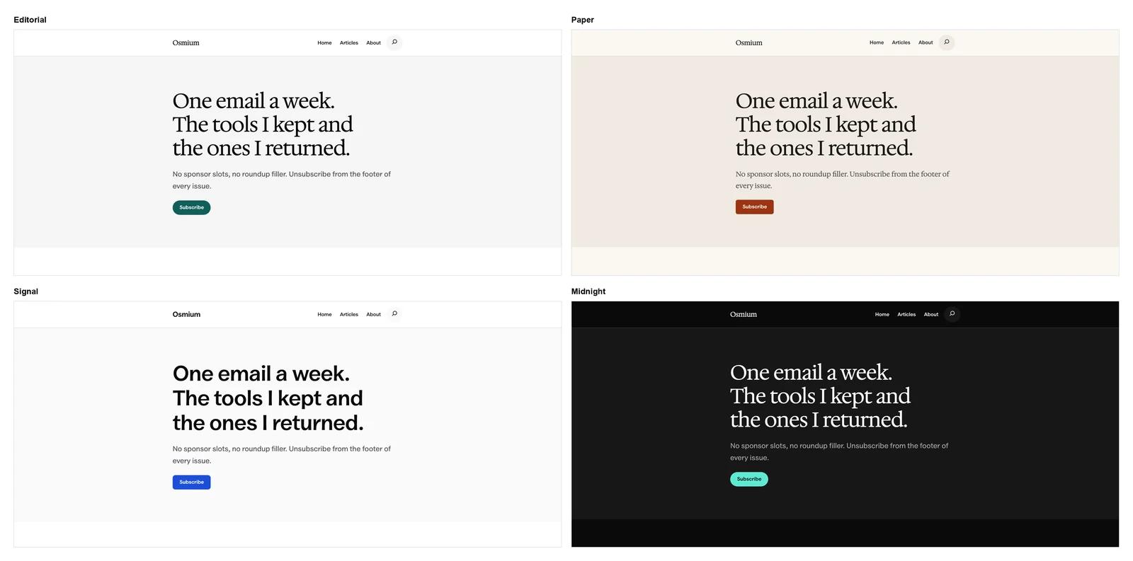 Editorial: a white canvas, teal accents and serif headings