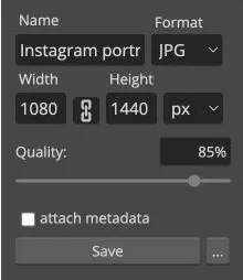 Photopea JPG export shows 1080 by 1440 dimensions and an 85 percent quality setting.