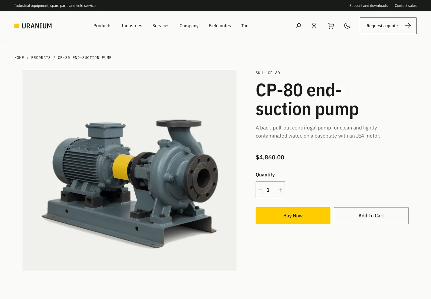 FluentCart product page for a pump in Uranium