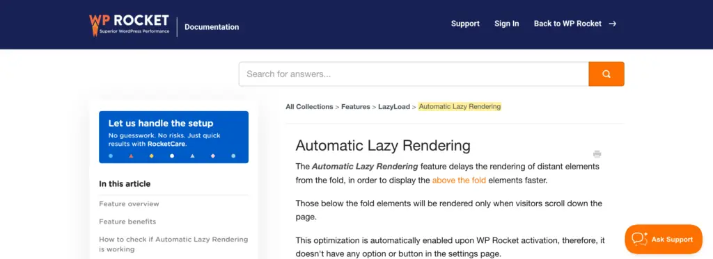WP Rocket documentation on Automatic Lazy Rendering of the content below the fold