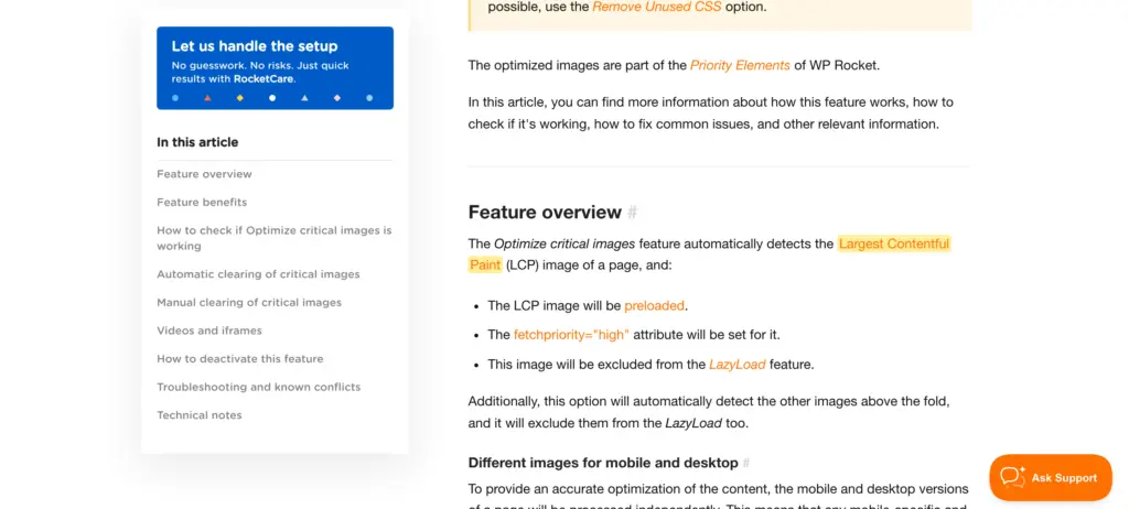 WP Rocket documentation on Optimize critical images and its effect on the Largest Contentful Paint