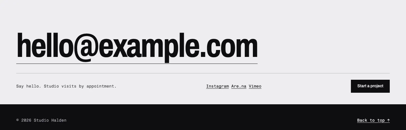 Say hello footer pattern in Xenon's Darkroom design
