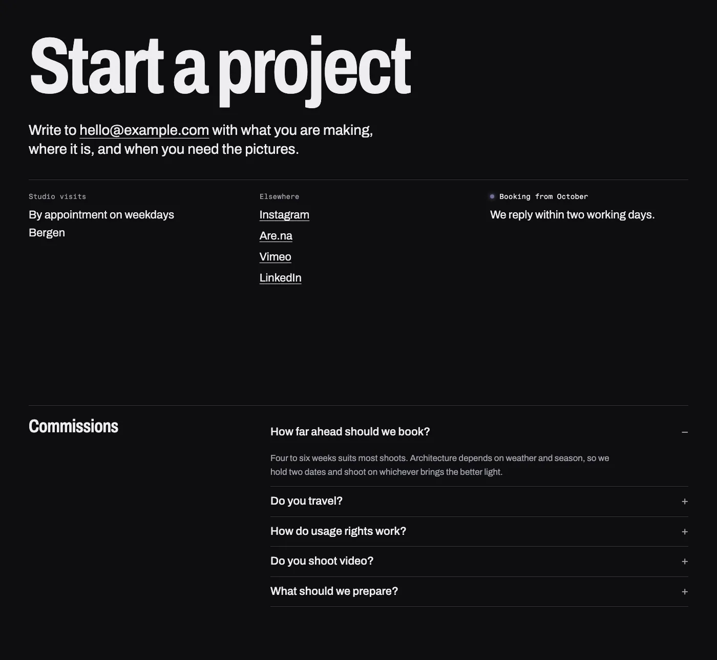Contact page pattern in Xenon's Darkroom design