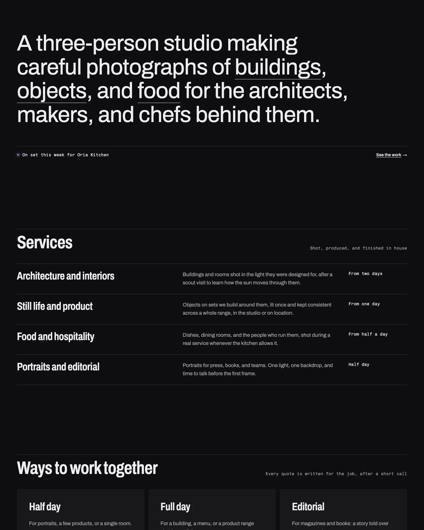 Services page pattern in Xenon's Darkroom design