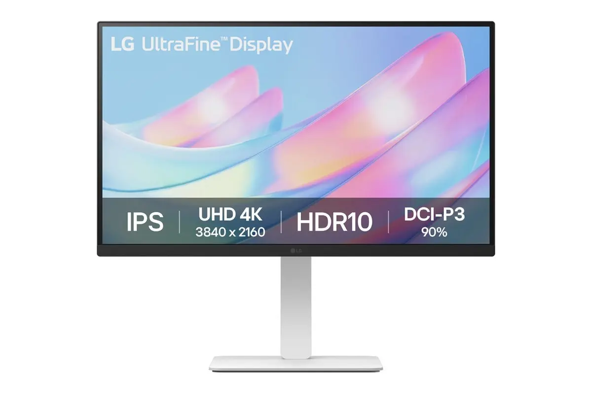 LG 27US550-W 27-inch 4K monitor on its white height-adjustable stand
