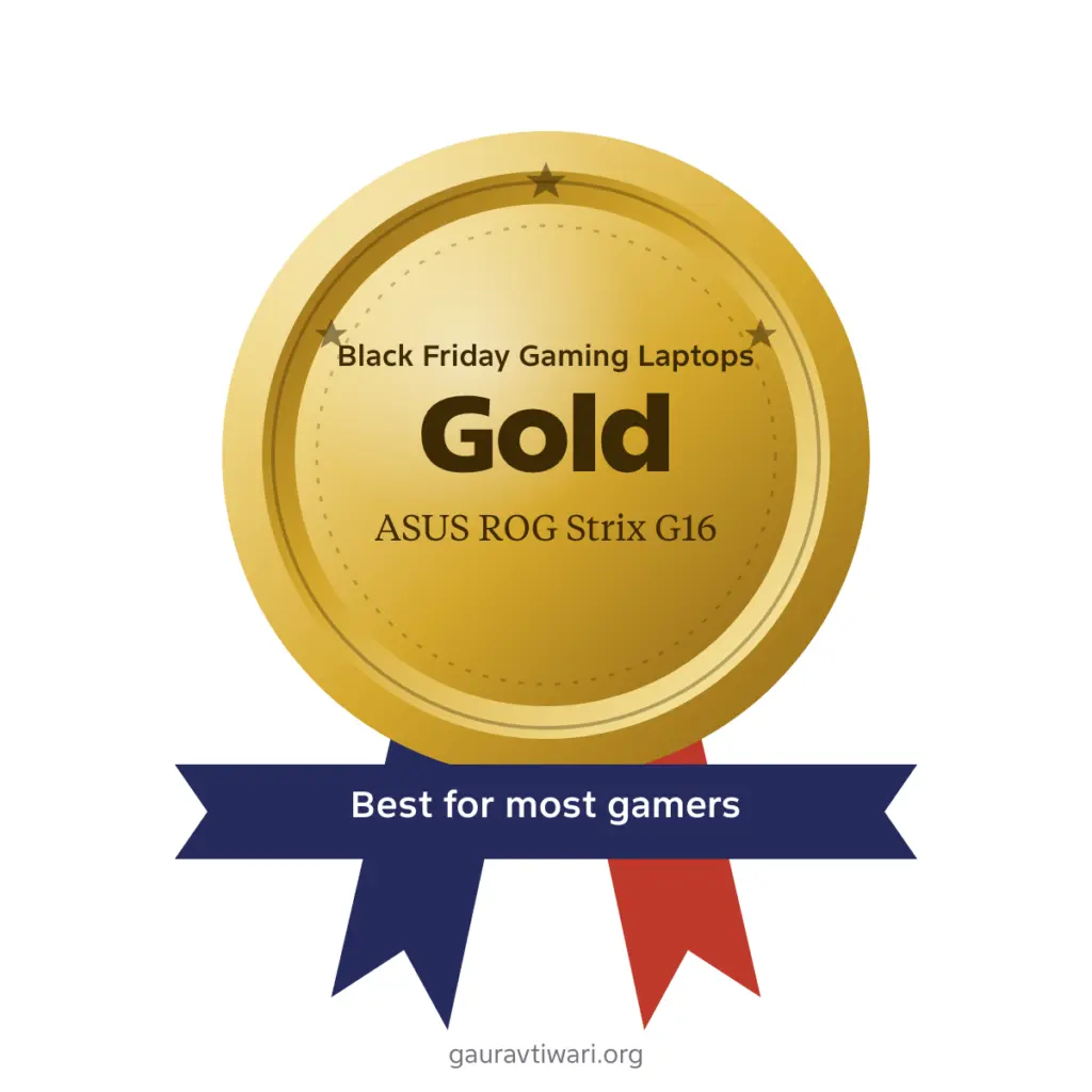 Gold award medal for ASUS ROG Strix G16: best gaming laptop deal for most gamers