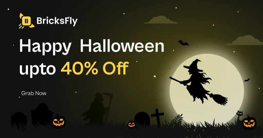 BricksFly Halloween sale banner: up to 40% off