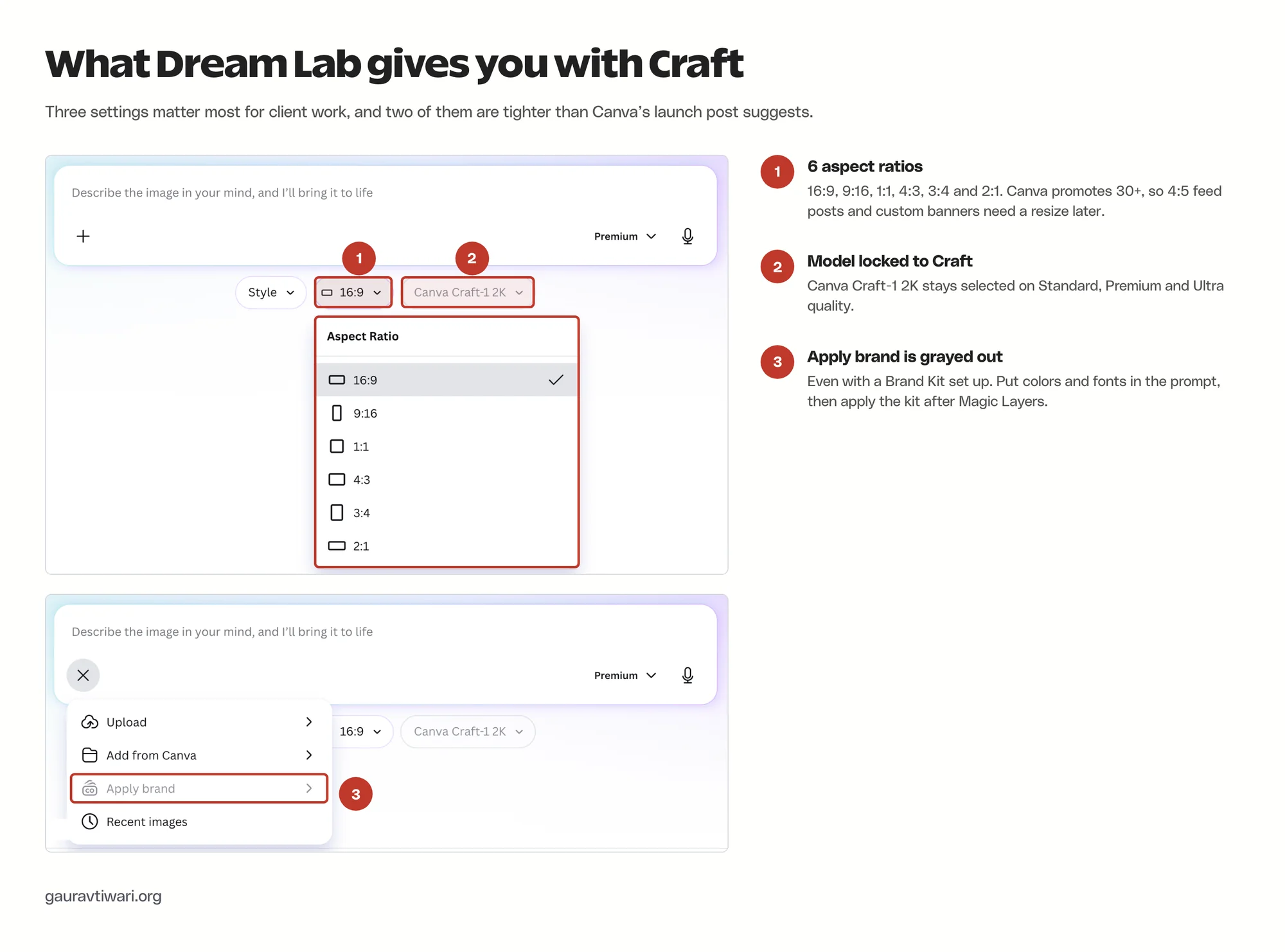 Dream Lab controls for quality, style, aspect ratio and model