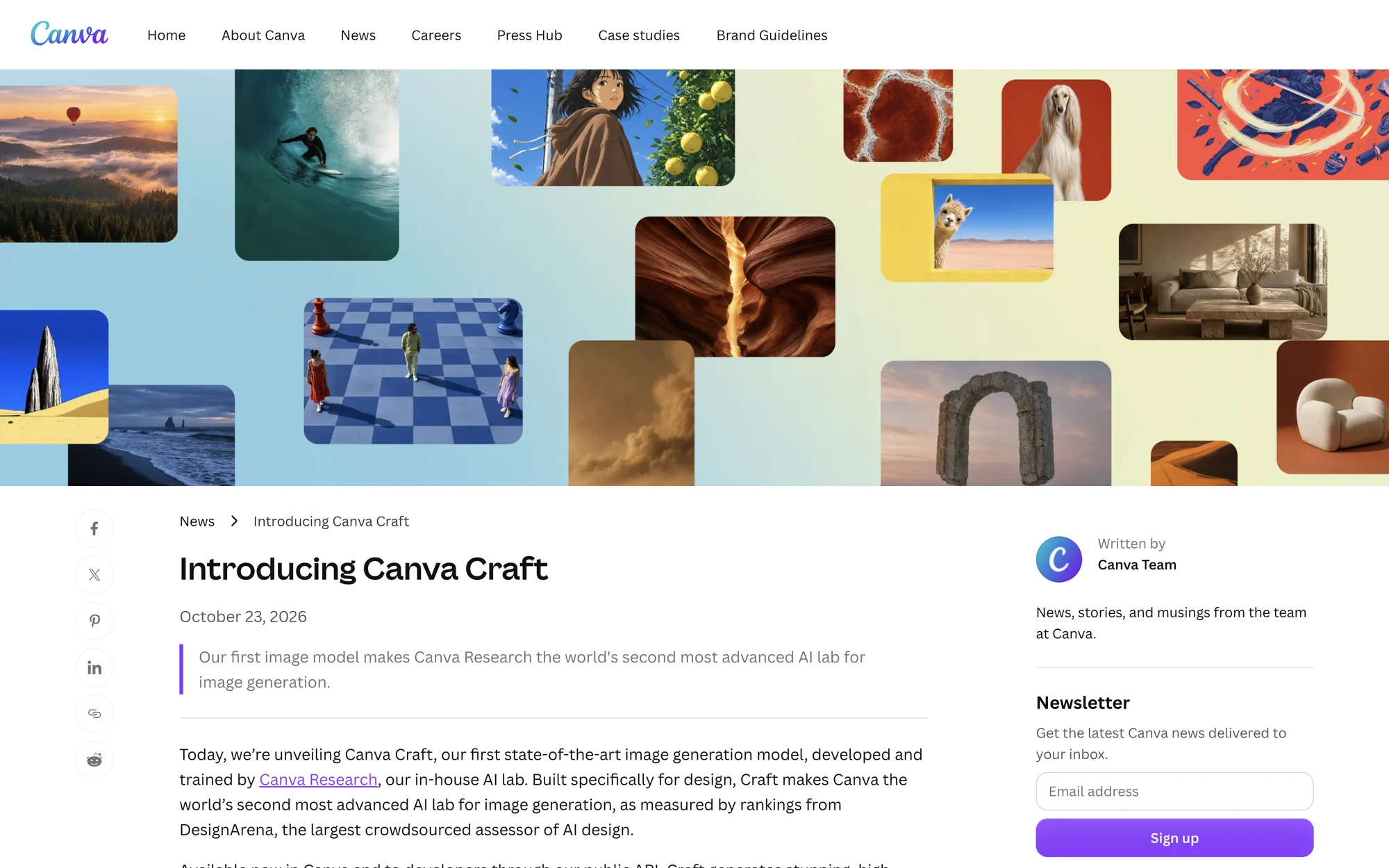 Canva's official announcement page for Canva Craft