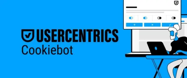 Usercentrics Cookiebot logo with a consent banner illustration