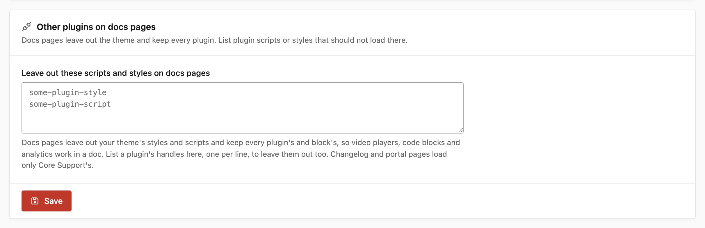 Core Support setting for leaving plugin files out of docs pages