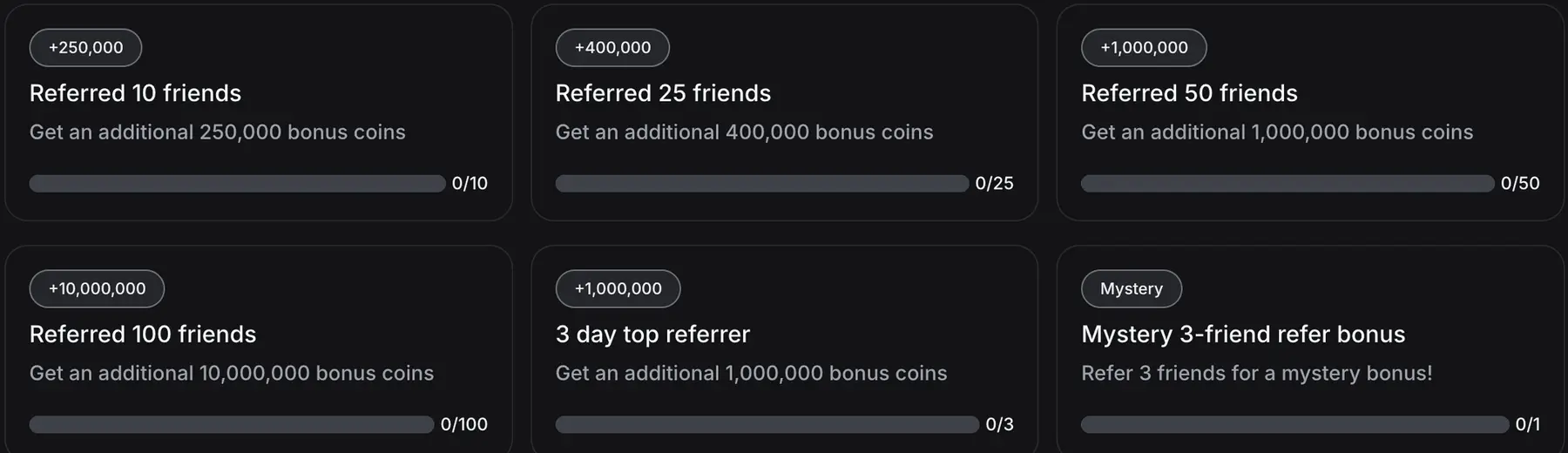 Studio AI referral milestones offering bonus coins for referring 10, 25, 50 and 100 friends, plus a mystery bonus